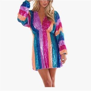 Show Me Your MuMu Vibrant Sequin Long Sleeve Dress worn once